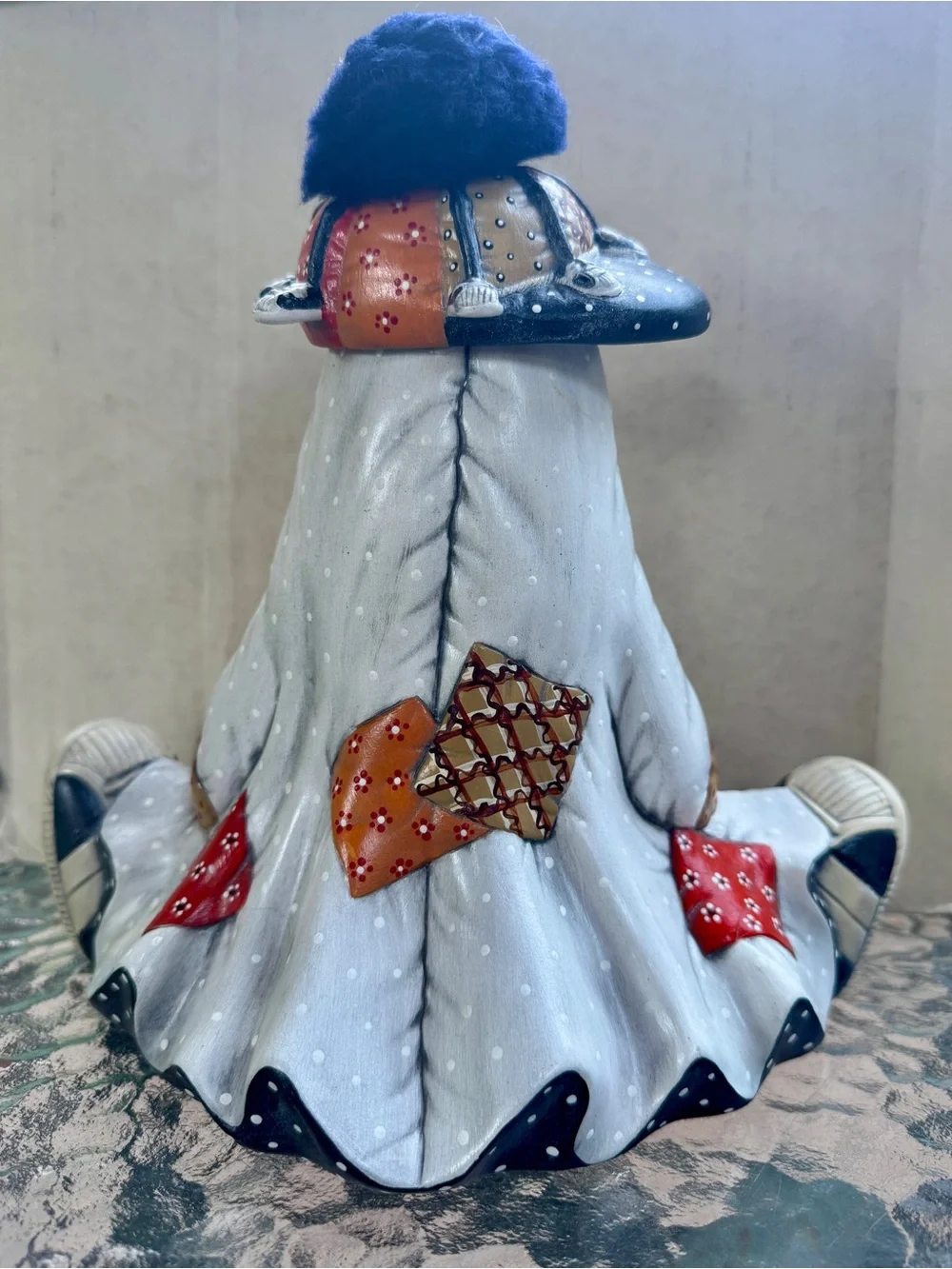 Vintage White & Black Decorative Ghost Figurine with Colorful Accents
